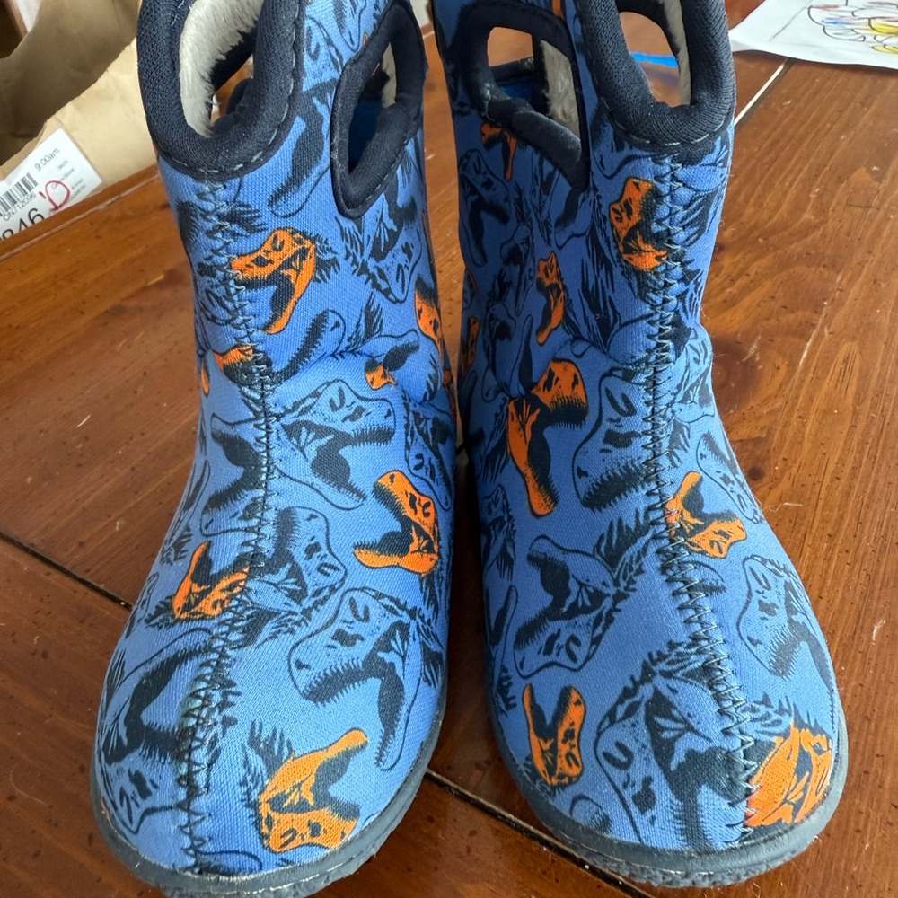 Bogs Kids Blue and Orange Dino Boots